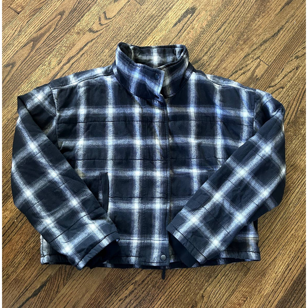 Evereve Lucy Women's Black White Gray Plaid Cropped Jacket